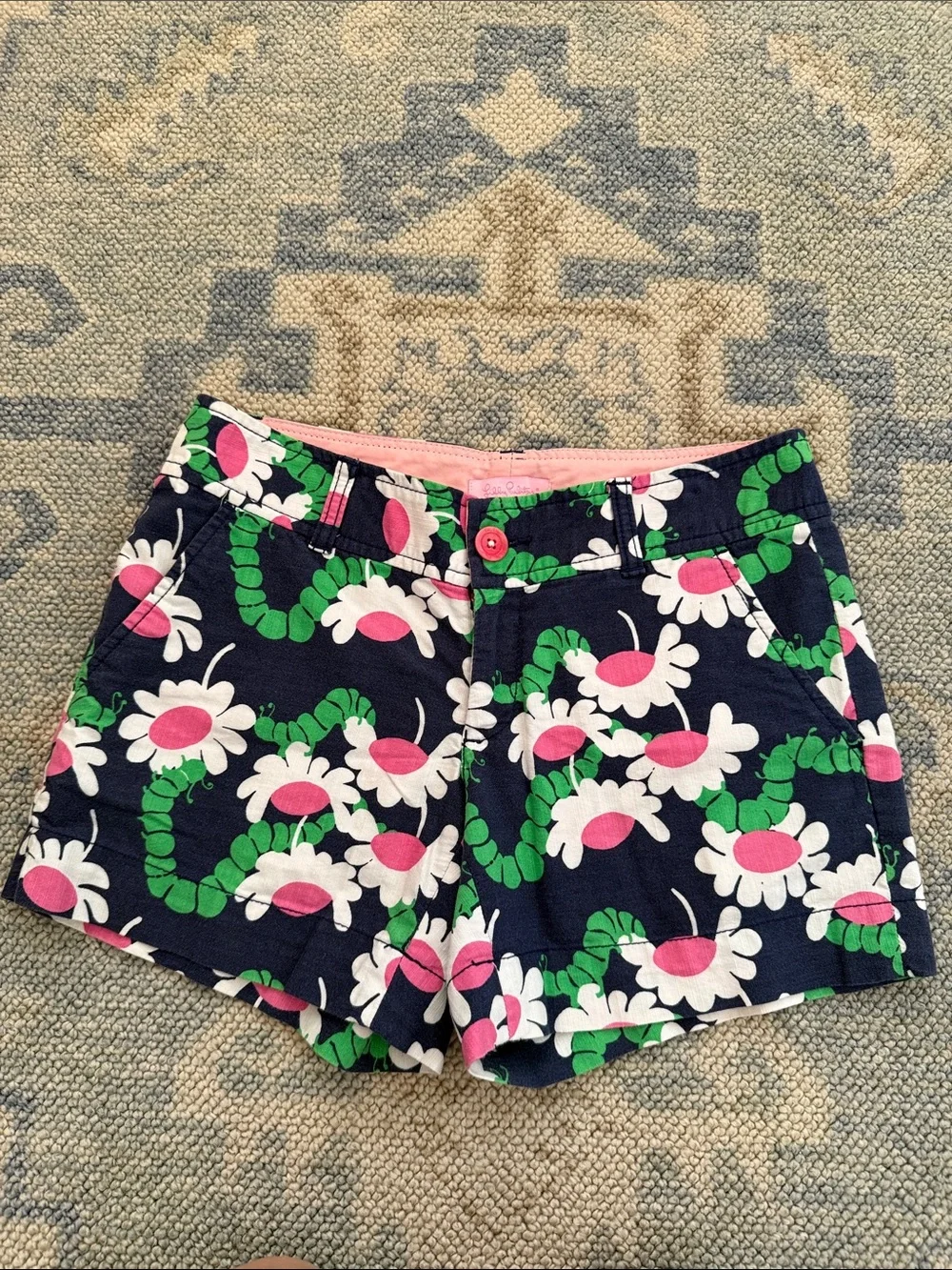 Lilly Pulitzer Women’s Navy Floral Daisy Print Shorts - Pink & Green